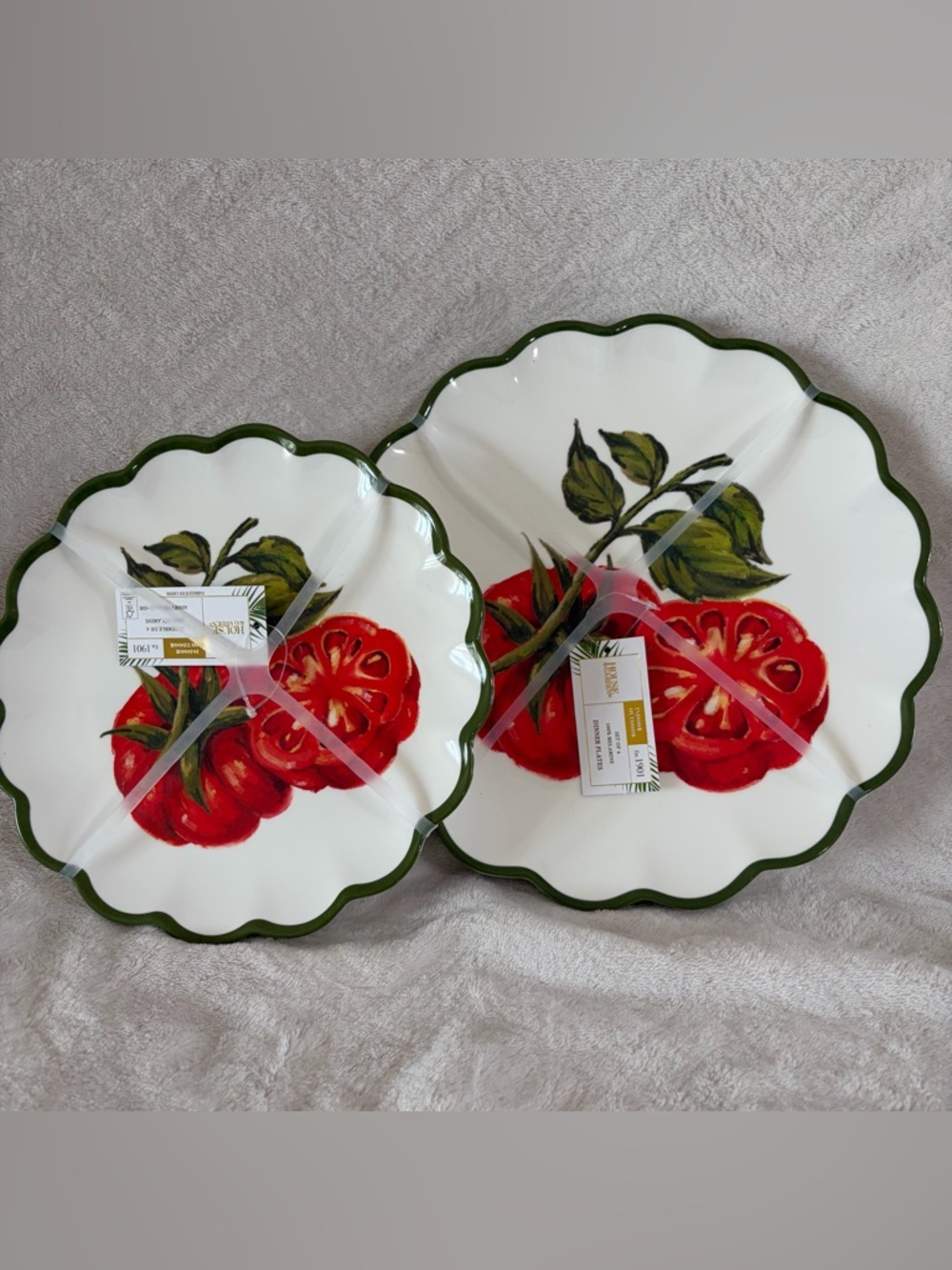 Tomato Motif Scalloped Ceramic Serving Plates - Green Trim